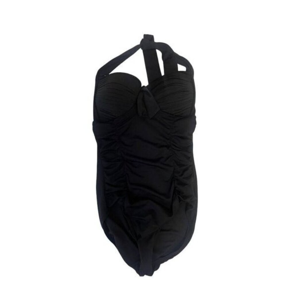Seafolly Standard Halter Ruched Front One Piece Black Swimsuit 14